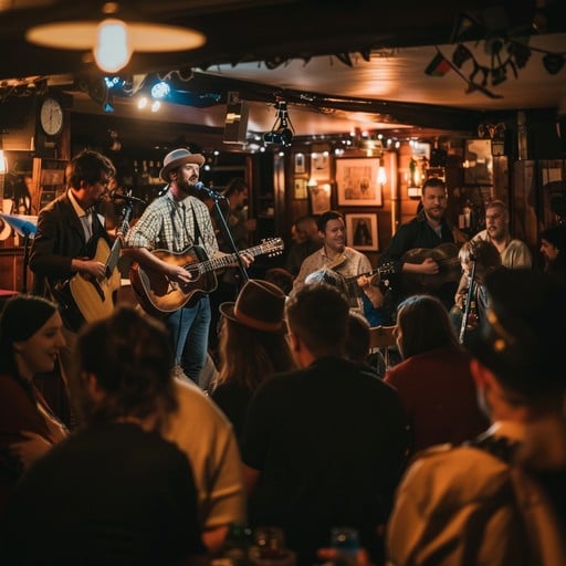 A live cover act performing in a busy pub